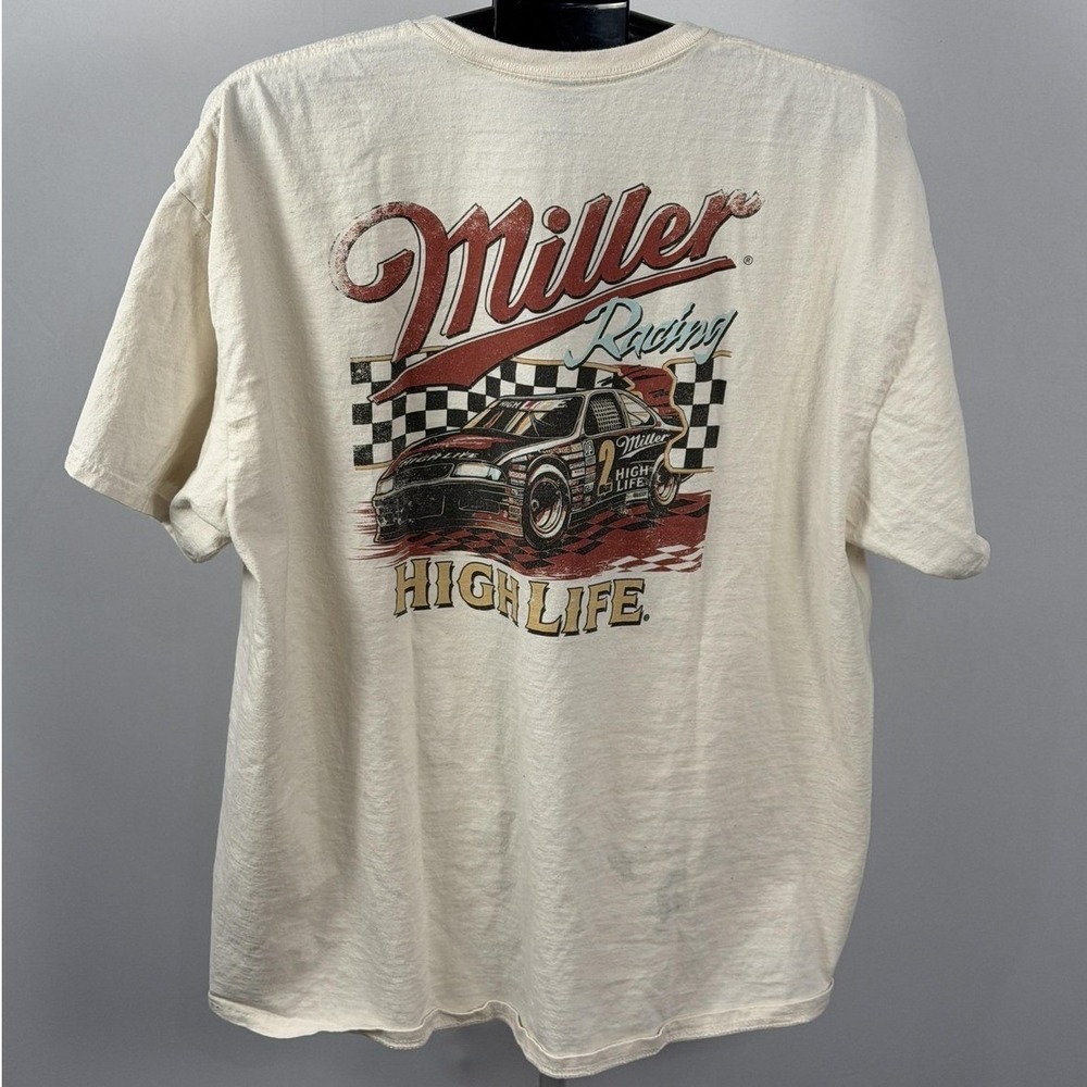 Miller‎ High Life Racing Shirt Mens 2XL Cream Beer Car Graphic Tee NASCAR - Picture 2 of 5